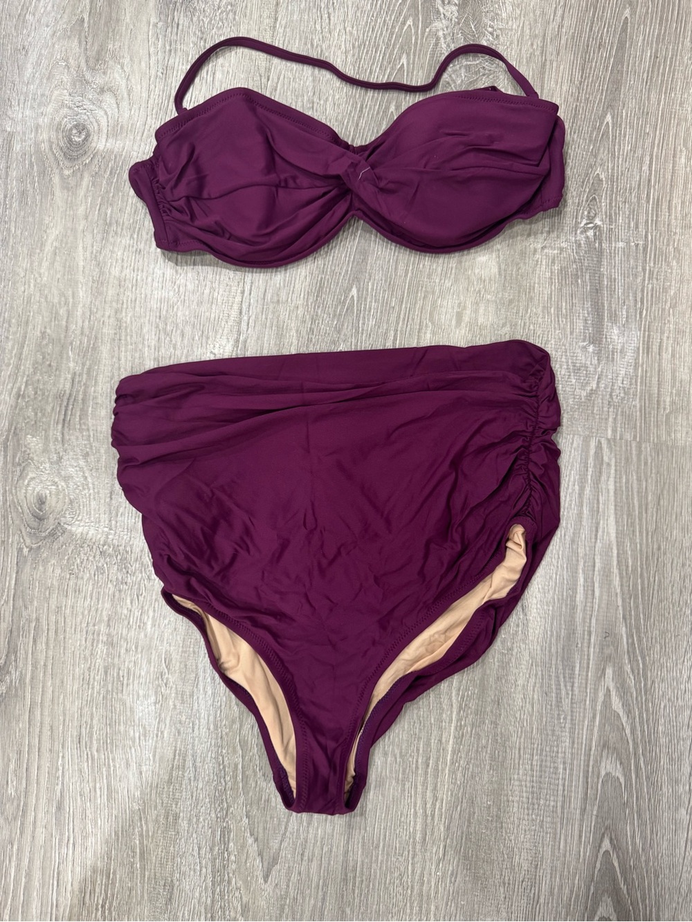 J. Crew Plum Two-Piece Bandeau Bikini with High-Waist Bottom